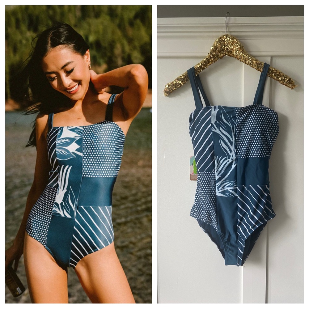 Navy Blue Patterned One Piece Swimsuit